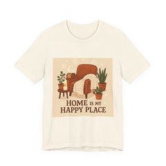Home Is My Happy Place Tee — Cozy Armchair & Plants Graphic T-Shirt