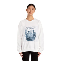 Embrace the Future Sweatshirt — Retro Robot & Human Tech Graphic Crewneck