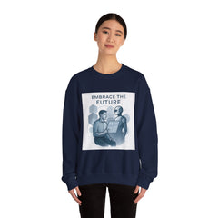 Embrace the Future Sweatshirt — Retro Robot & Human Tech Graphic Crewneck