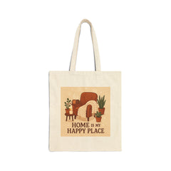 Canvas Tote Bag — "Home Is My Happy Place" Cozy Armchair & Plants Design