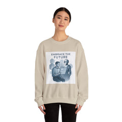 Embrace the Future Sweatshirt — Retro Robot & Human Tech Graphic Crewneck